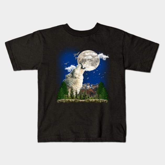 Howling Wolf Kids T-Shirt by petermurphy619